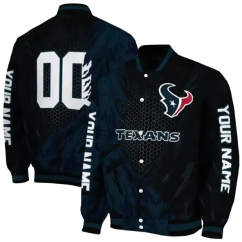 custom houston texans hexagon mesh blue black varsity jacket fashion forward.webp