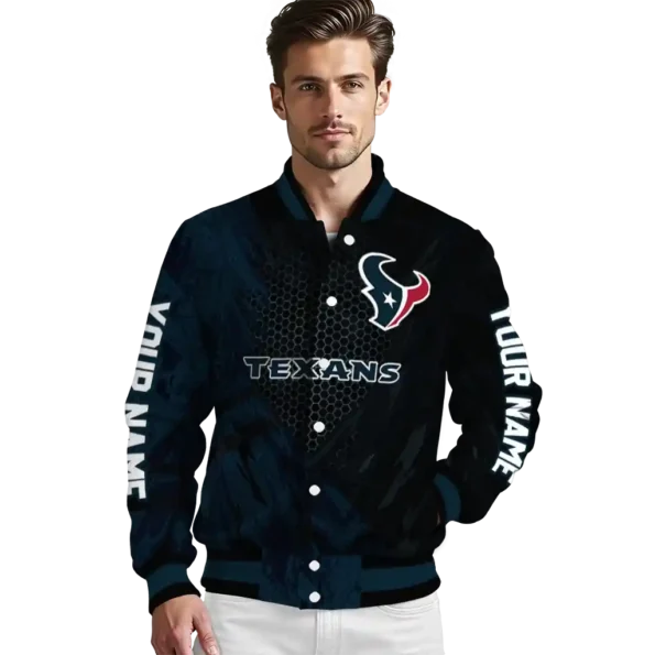 custom houston texans hexagon mesh blue black varsity jacket high quality.webp
