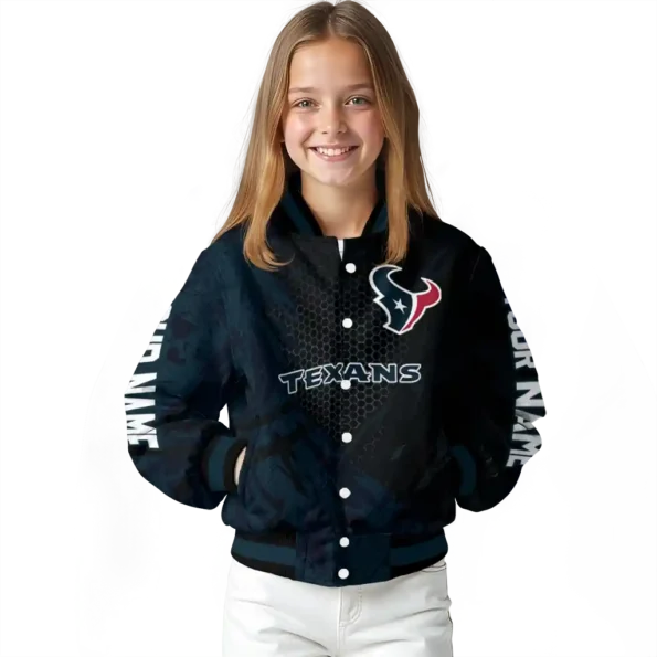 custom houston texans hexagon mesh blue black varsity jacket top rated.webp