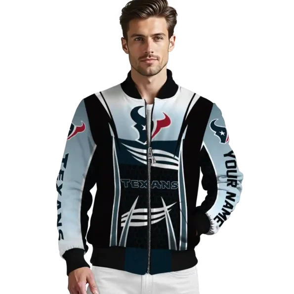 custom houston texans mesh effect blue black bomber jacket high quality