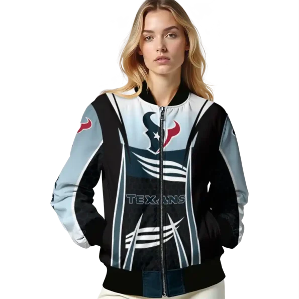 custom houston texans mesh effect blue black bomber jacket latest model