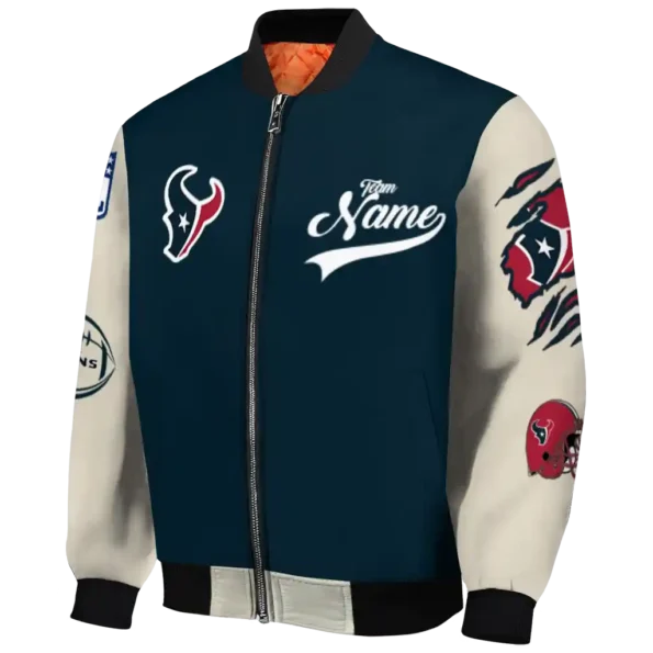 custom houston texans razorback outline blue nude bomber jacket best selling