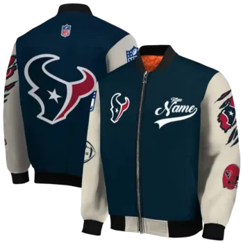 custom houston texans razorback outline blue nude bomber jacket fashion forward