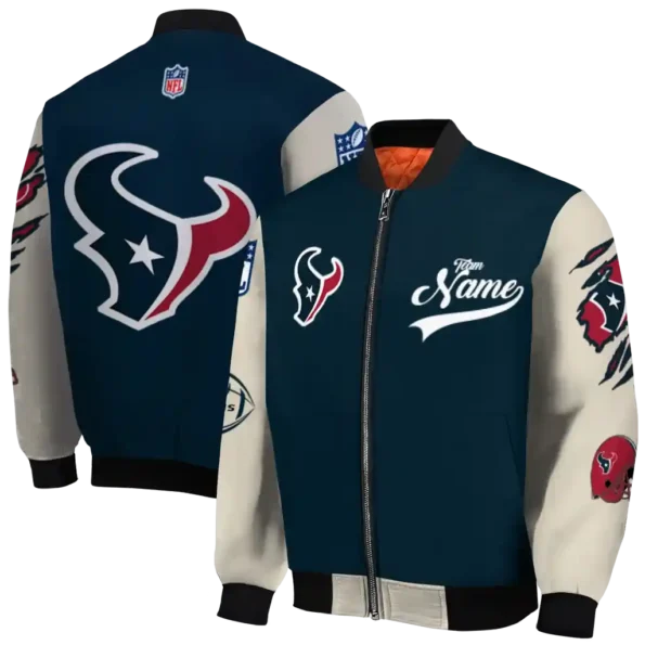 custom houston texans razorback outline blue nude bomber jacket fashion forward