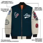 custom houston texans razorback outline blue nude bomber jacket best selling