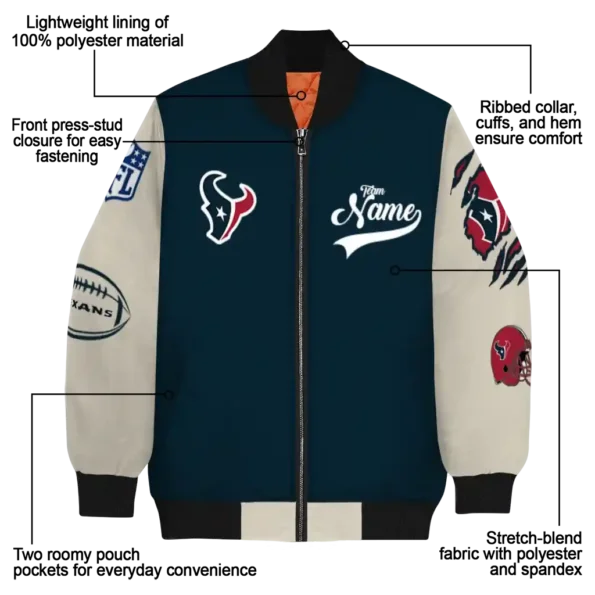custom houston texans razorback outline blue nude bomber jacket new arrival