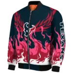 custom houston texans winged blaze blue white bomber jacket best selling