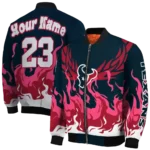 custom houston texans winged blaze blue white bomber jacket best selling