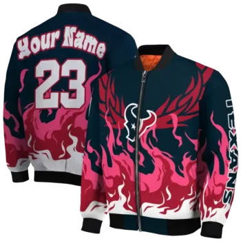 custom houston texans winged blaze blue white bomber jacket fashion forward