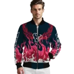 custom houston texans winged blaze blue white bomber jacket best selling