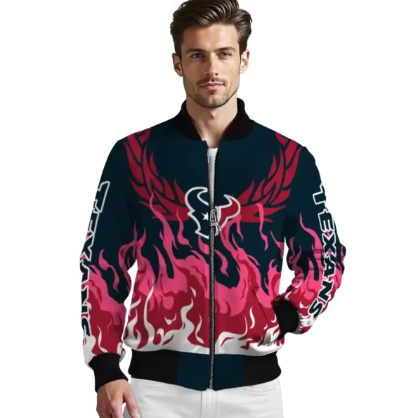 custom houston texans winged blaze blue white bomber jacket high quality