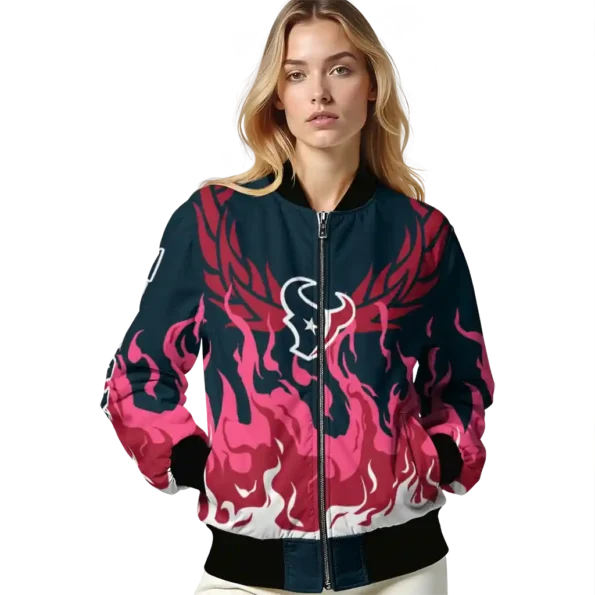 custom houston texans winged blaze blue white bomber jacket latest model
