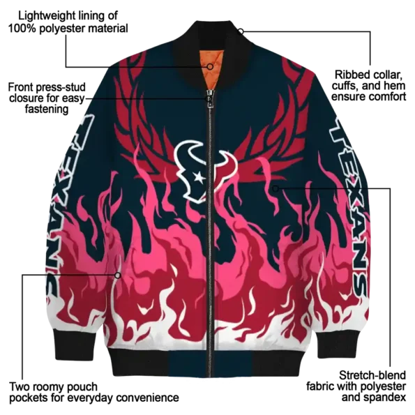 custom houston texans winged blaze blue white bomber jacket new arrival