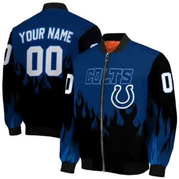 custom indianapolis colts flame border blue black bomber jacket fashion forward