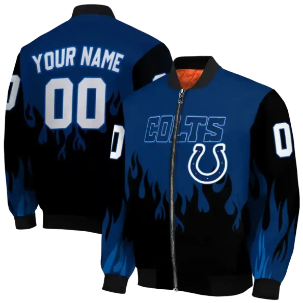 custom indianapolis colts flame border blue black bomber jacket fashion forward