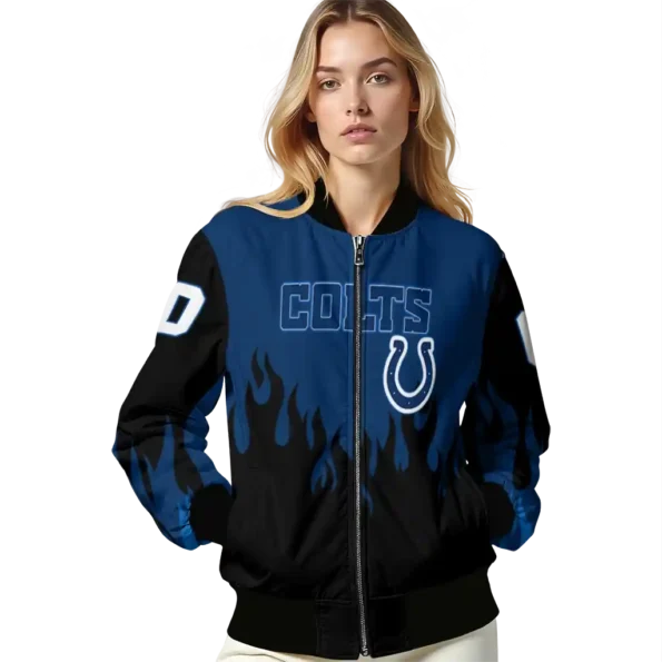 custom indianapolis colts flame border blue black bomber jacket latest model