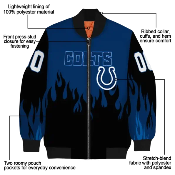 custom indianapolis colts flame border blue black bomber jacket new arrival