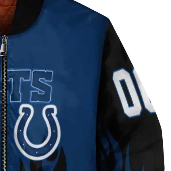 custom indianapolis colts flame border blue black bomber jacket premium grade