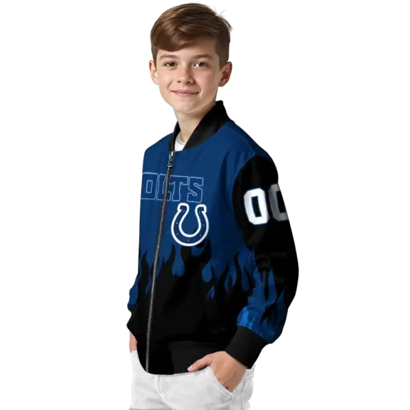 custom indianapolis colts flame border blue black bomber jacket trendy