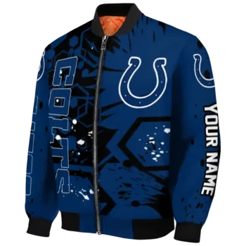 custom indianapolis colts hexagon cluster blue black bomber jacket best selling