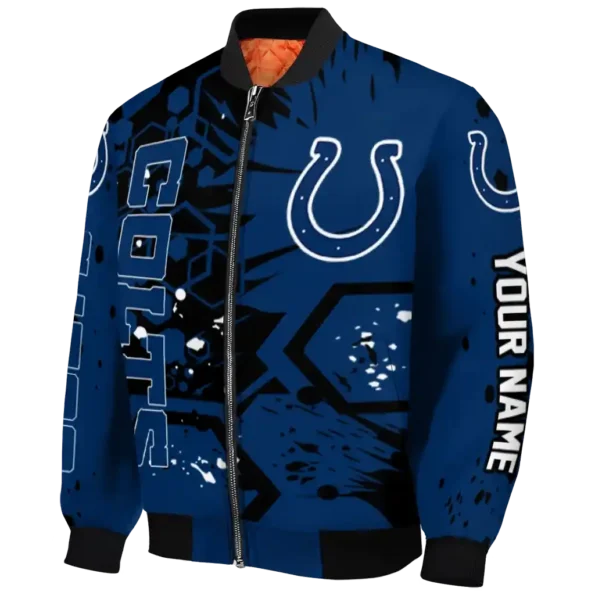 custom indianapolis colts hexagon cluster blue black bomber jacket best selling
