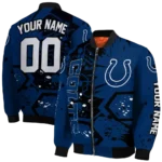 custom indianapolis colts hexagon cluster blue black bomber jacket best selling