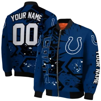custom indianapolis colts hexagon cluster blue black bomber jacket fashion forward