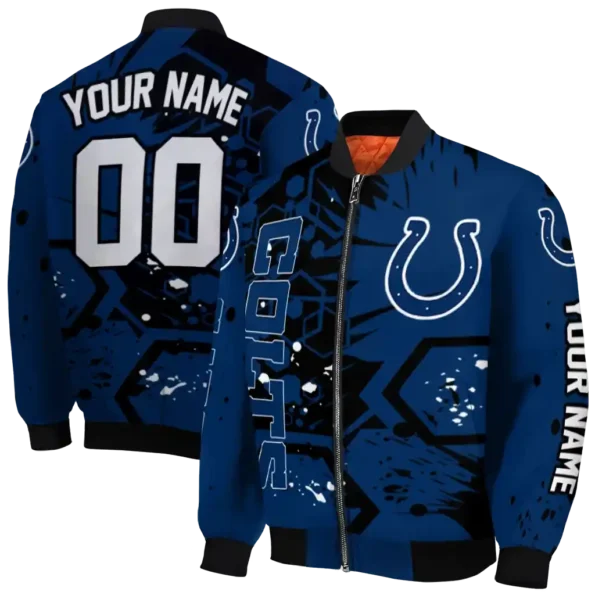 custom indianapolis colts hexagon cluster blue black bomber jacket fashion forward