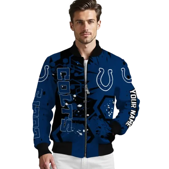 custom indianapolis colts hexagon cluster blue black bomber jacket high quality