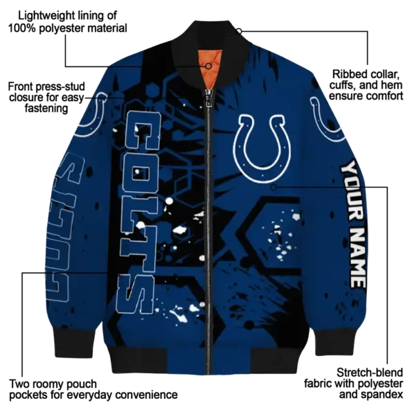 custom indianapolis colts hexagon cluster blue black bomber jacket new arrival