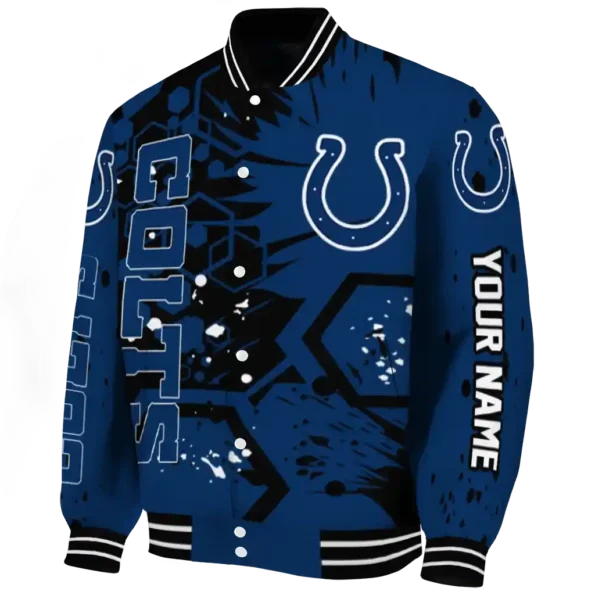 custom indianapolis colts hexagon cluster blue black varsity jacket best selling.webp