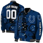 custom indianapolis colts hexagon cluster blue black varsity jacket best selling.webp