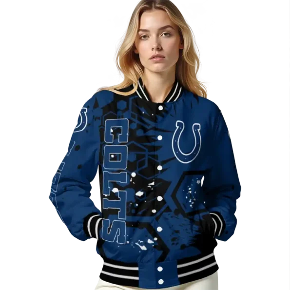 custom indianapolis colts hexagon cluster blue black varsity jacket latest model.webp