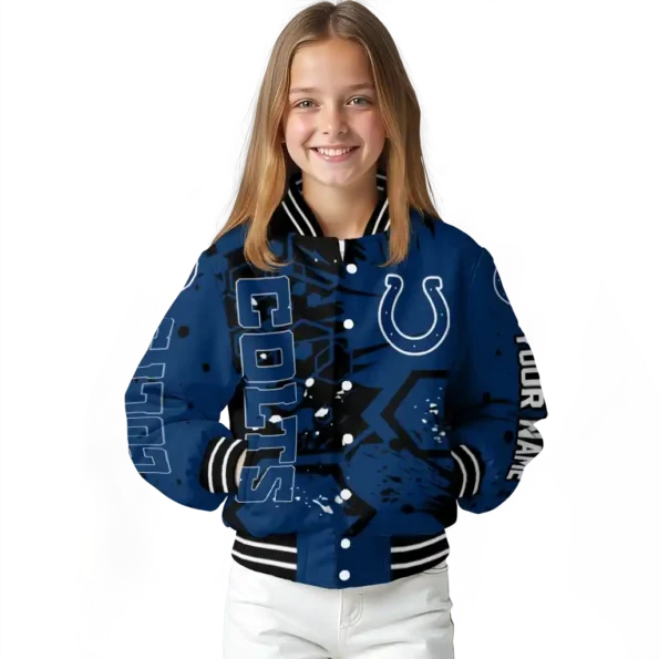 custom indianapolis colts hexagon cluster blue black varsity jacket top rated.webp