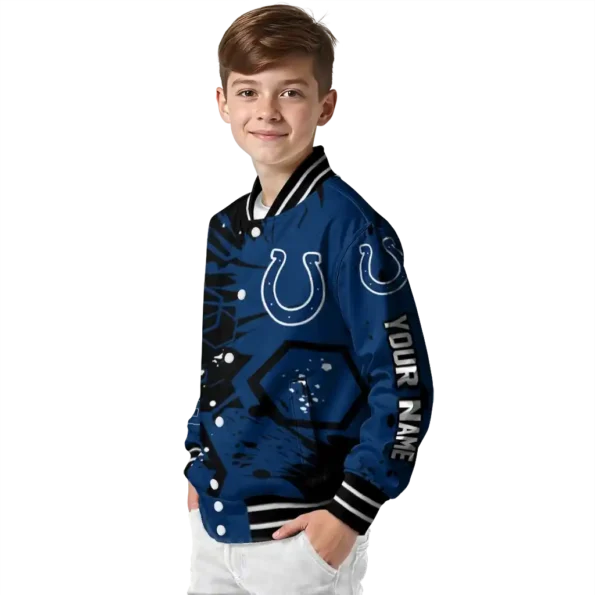 custom indianapolis colts hexagon cluster blue black varsity jacket trendy.webp