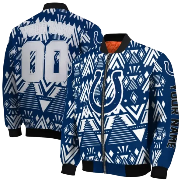 custom indianapolis colts pyramid shapes blue bomber jacket fashion forward