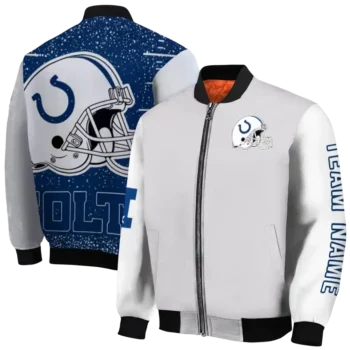custom indianapolis colts speckled arms blue gray bomber jacket fashion forward
