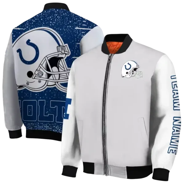 custom indianapolis colts speckled arms blue gray bomber jacket fashion forward