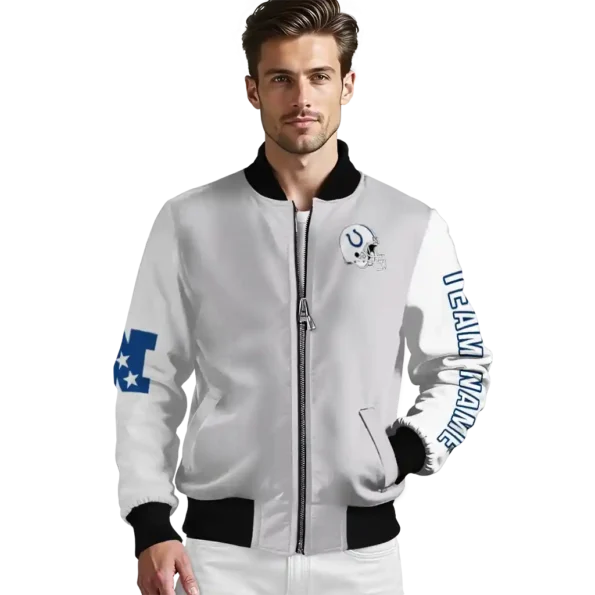 custom indianapolis colts speckled arms blue gray bomber jacket high quality