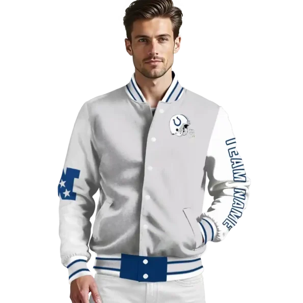 custom indianapolis colts speckled arms blue gray varsity jacket high quality.webp