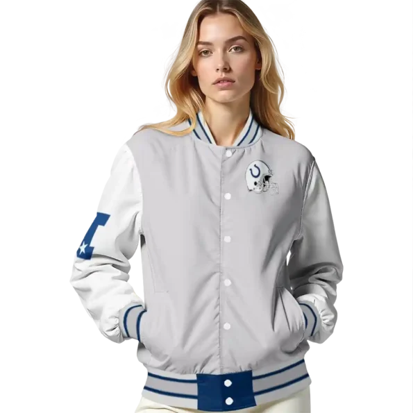 custom indianapolis colts speckled arms blue gray varsity jacket latest model.webp
