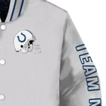 custom indianapolis colts speckled arms blue gray varsity jacket best selling.webp