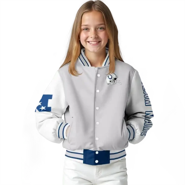 custom indianapolis colts speckled arms blue gray varsity jacket top rated.webp