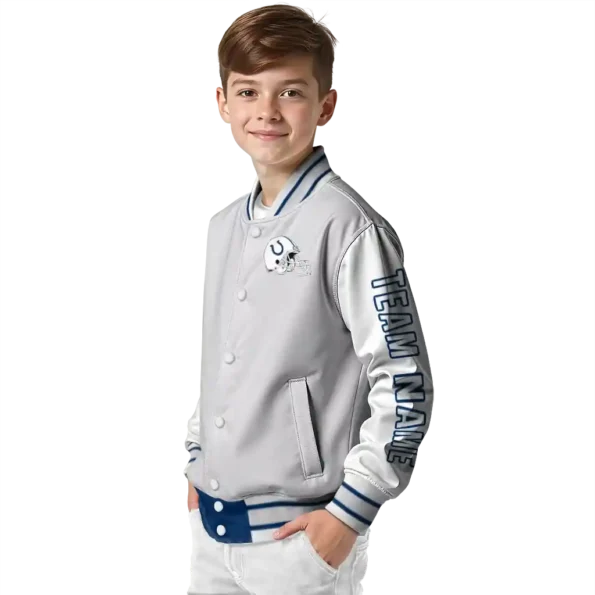 custom indianapolis colts speckled arms blue gray varsity jacket trendy.webp