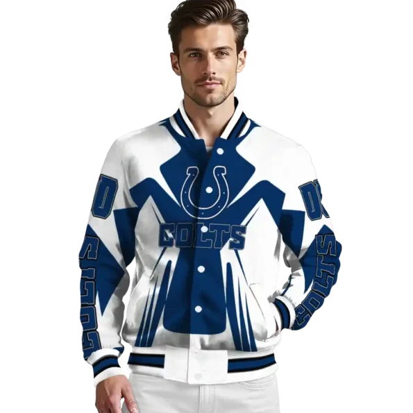 custom indianapolis colts spider mark blue grey crocs varsity jacket high quality.webp