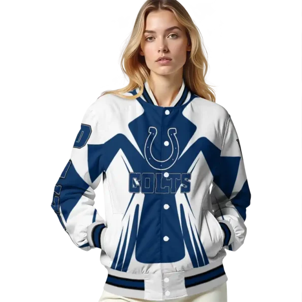 custom indianapolis colts spider mark blue grey crocs varsity jacket latest model.webp