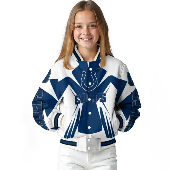 custom indianapolis colts spider mark blue grey crocs varsity jacket top rated.webp