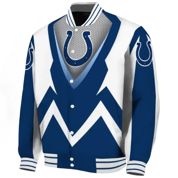 custom indianapolis colts v stripes blue white varsity jacket best selling.webp