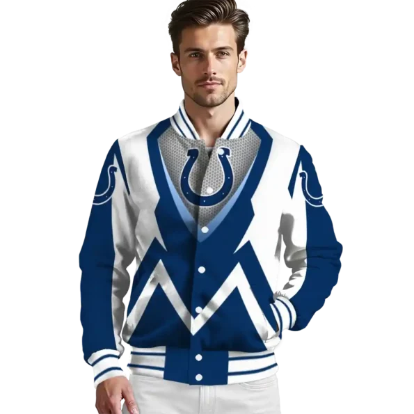 custom indianapolis colts v stripes blue white varsity jacket high quality.webp