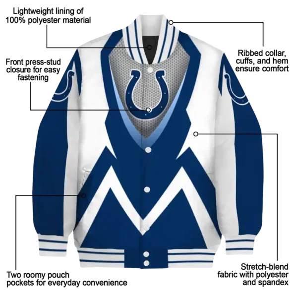custom indianapolis colts v stripes blue white varsity jacket new arrival.webp